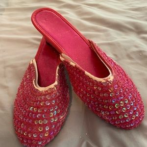 Embellished megenta wedge sandals